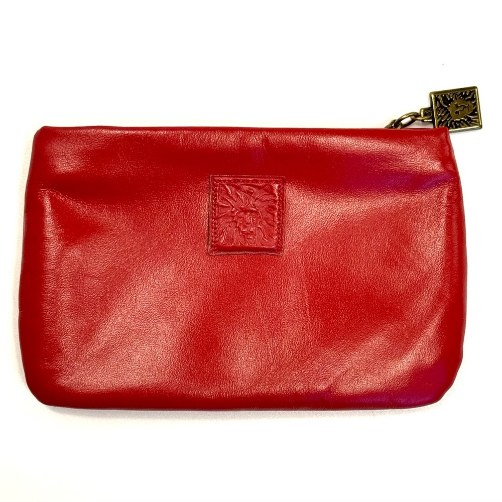 new Anne Klein By St Thomas Red Small Leather Clutch Cosmetic Pouch.”.